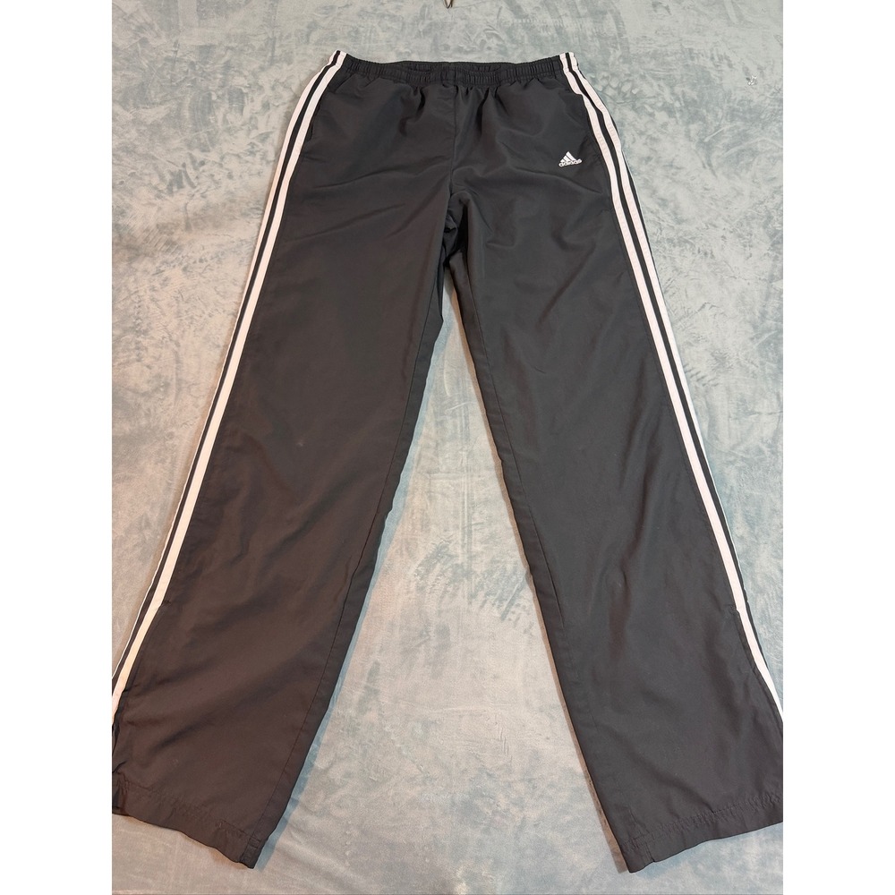 Adidas Mens Black White 3-Stripe Mesh Lined Windbreaker Track Pants Size M/L